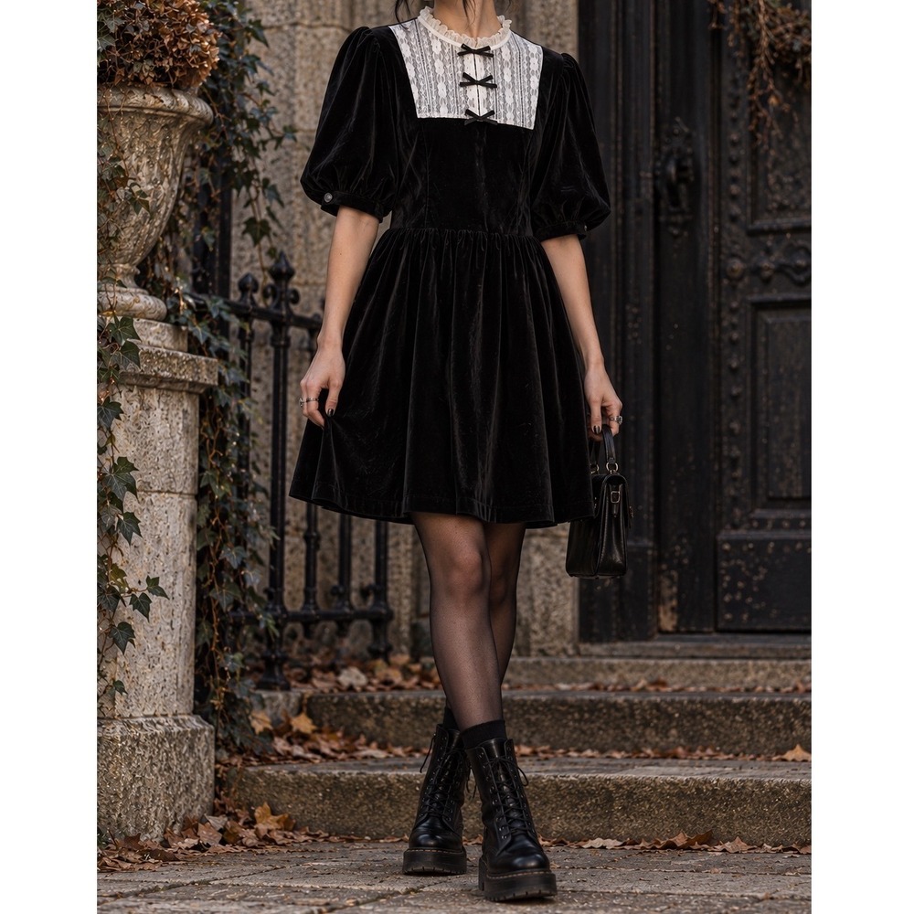 NWT ModCloth Velvet Lace Inset Dress sz 1X Victorian Gothic Wednesday Witchy